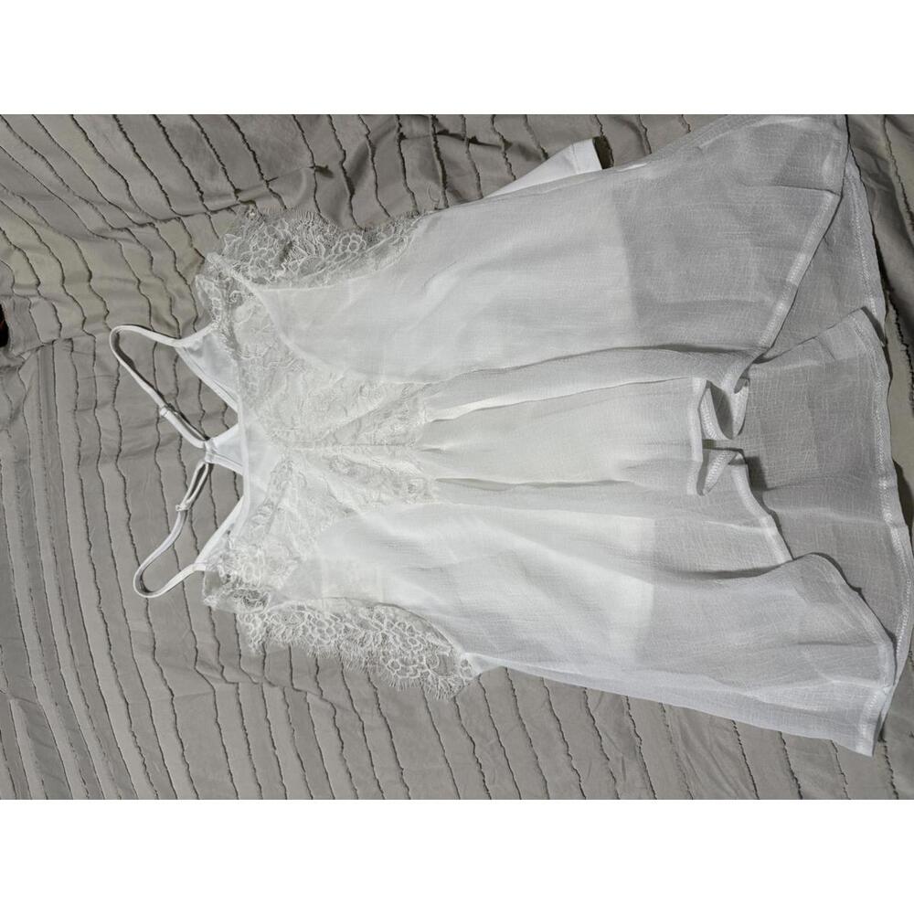 White Lace Trim Sleeveless Tank Top, Size S